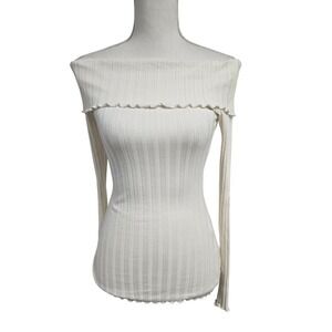 Simon Miller White Ribbed Off The Shoulder Long Sleeve Top Women's Sz XS Cream